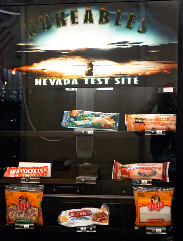 Nukeables. This is a vending machine for microwavable foods at the Nevada Test Sites cafeteria, in the town of Mercury.